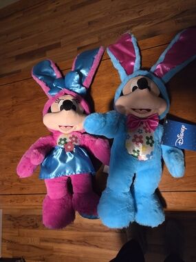 Disney Pink Minnie & Blue Mickey Bunny Plush Duo